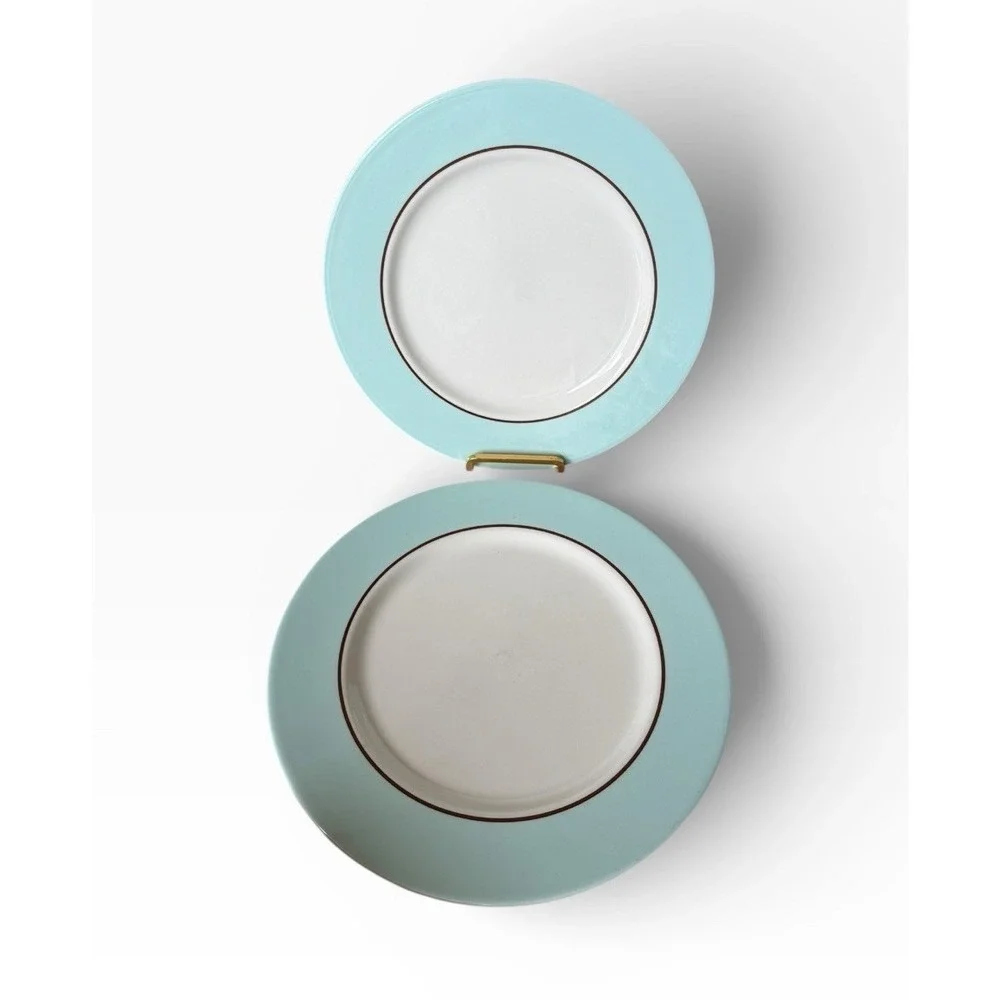 2 Crate & Barrel Pagnossin Audrey Robin's Egg Blue Dinner Plates 10 3/4